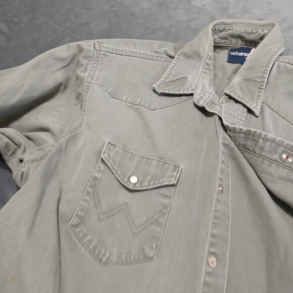 Vtg Wrangler Shirt Mens 18x36 Rugged Denim Original Snap Buttons 2 Flap Pockets - Picture 9 of 11